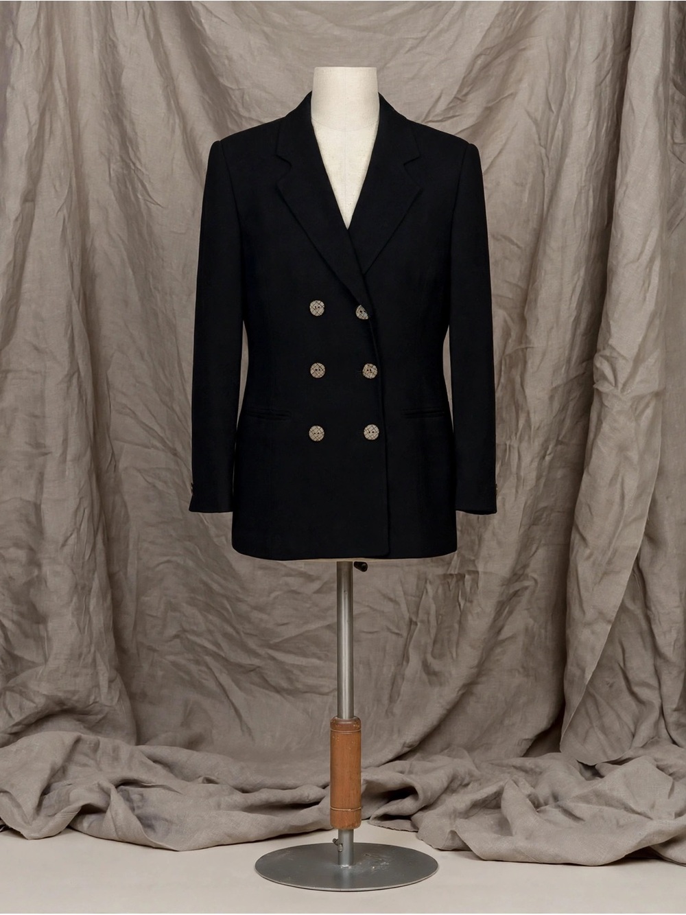 Jones New York Petite 10P Black Wool Blazer Double Breasted 6 Button